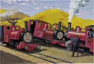 Skarloey with Rheneas and Sir Handel as illustrated by C. Reginald Dalby
