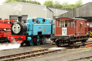 A brake van with a face at the Nene Valley Railway