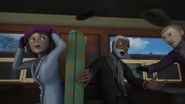 Lady Hatt with The Duke of Boxford and The Mayor of Sodor onboard one of Spencer's coaches