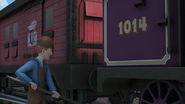 A mail van being coupled to Ryan in the twentieth series