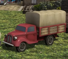 The red Soft-Side Lorry in CGI