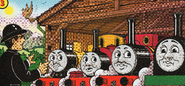 Mr. Percival, Duncan, Skarloey, Rheneas, and Peter Sam