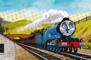 Gordon passing under the bridge as illustrated by Clive Spong