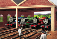 (Note: James has two sets of pony truck wheels and Henry looks like he would collide with the shed pillar)
