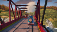 Thomas and Nia crossing the bridge to Sodor