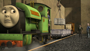 Peter Sam reversing towards some trucks in the seventeenth series