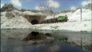 Oliver and Toad at the tunnel in winter