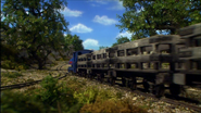Sir Handel pulling slate trucks in the twelfth series