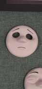 Skarloey's large scale sad face on display at the Awdry Extravaganza 3 at the Talyllyn Railway in 2023 (Courtesy of Twitter user The Crankster)