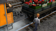 A stakebed wagon loaded with Christmas decorations