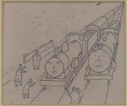 Awdry's drawing of Gordon and Edward