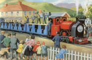 Peter Sam pulling the Television Train consisting of Ada, Jane and Mabel