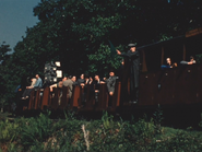 Wilbert guarding the BBC TV train on the Talyllyn Railway in 1957