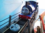 The bridge at the first Clearwater Event alongside a replica of Sir Handel (wearing a screen used scared face)