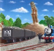 Some trucks crash into the Great Waterton clock tower