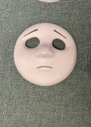 Skarloey's large scale sad face on display at the Awdry Extravaganza 2 at the Talyllyn Railway in 2022