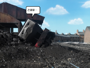 Hector derailed in a pile of coal at the coaling plant