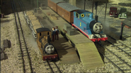 Gauge 3 Annie and Clarabel with Thomas and Duncan at The Wharf