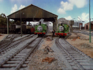 Percy and Duck at the carriage shed