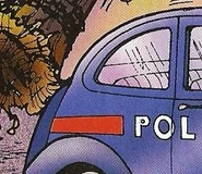 A police car with red stripes