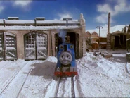The O Gauge Thomas' cab and tanks reused as scrap dressing at Tidmouth Sheds (right)