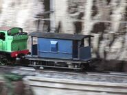 A blue brake van at the Hara Model Railway Museum