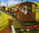 A brown brake van in the Railway Series