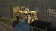 A picnic taking place inside Jeremy's hangar