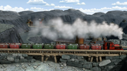 Rheneas pulling the trucks in Blue Mountain Mystery