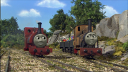 Skarloey sees Duncan with the bunting reloaded into his trucks