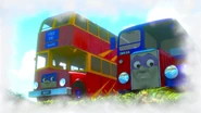 Bertie and Bulgy as superheroes in a fantasy sequence