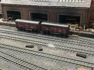 The two mail van models on display on the new layout at Drayton Manor in 2023