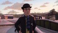 Mr. Percival at Tidmouth Sheds in winter