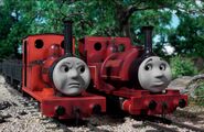 Skarloey's unused ninth series second smiling face that first appeared in a deleted scene image from the episode, Rheneas and the Dinosaur... (2005)