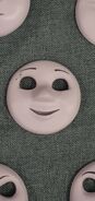 Skarloey's large scale happy face on display at the Awdry Extravaganza 3 ta the Talyllyn Railway in 2023 (Courtesy of Twitter user _Crankster)