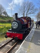 Edward Thomas painted red (with blue electrical tape for lining) as Peter Sam in 2023