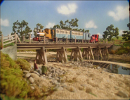 Duncan crossing the bridge with Skarloey in back