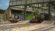 Thomas, Henry, Percy and Diesel at Knapford