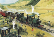 Dolgoch pushing Talyllyn with a passenger train and Douglas