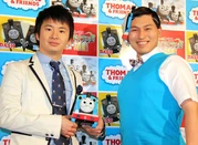 Toshiaki Kasuga and Masayasu Wakabayashi at a press conference for Misty Island Rescue