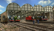 Thomas, Percy, James, Emily, and Gordon at Knapford