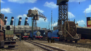 Edward, Gordon and Emily at Brendam Docks in the twelfth series