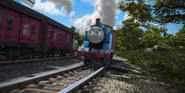 Percy pulling the mail train in Thomas & Friends in 4-D: Bubbling Boilers