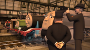 Sir Topham Hatt with Thomas, Gordon, James, Toby, Duck and Spencer