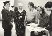 Britt Allcroft and George on set of Shining Time Station