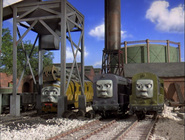 Diesel 10, Splatter and Dodge at the coaling plant in Thomas and the Magic Railroad