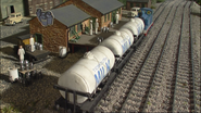 Some milk tankers at the Sodor Dairy