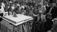Christopher and Wilbert cutting a cake at the National Railway Museum