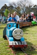 Annie and Clarabel with Thomas at The Train Shed