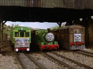 Percy, Toby and Daisy in the carriage shed